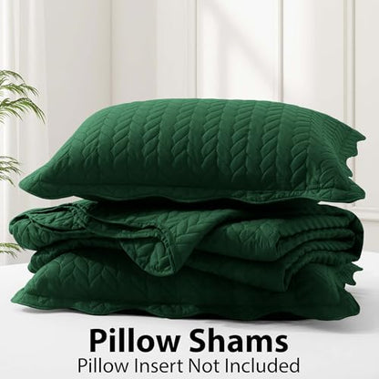 MOONLIGHT20015 Quilt Queen Size (90" x 96") with 2 Pillow Shams (20" x 26"+2") for Summer - 3 Pcs Lightweight Bedding Set Reversible Coverlet Embossed Quilted Bedspread (Emerald) - color: Emerald, size: Full/Queen