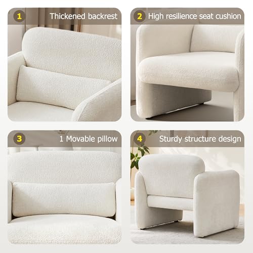 33.9'' Upgrade Fabric Accent Chair with Arms, Modern Single Sofa Chair Armchair Upholstered Comfy Reading Arm Chair for Bedroom, Living Room - color: Beige, size: 30.31"D x 33.9"W x 31.5"H