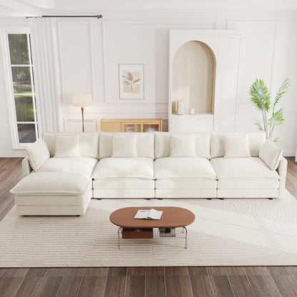 Modular Sectional Sofa, 146.5 Inch L Shaped Couch Set for Living Room, 4-Seater Comfy Cloud Couches with Movable Ottoman, DIY Combination, Chenille, Beige - color: Beige, size: 146.5 Inch- L