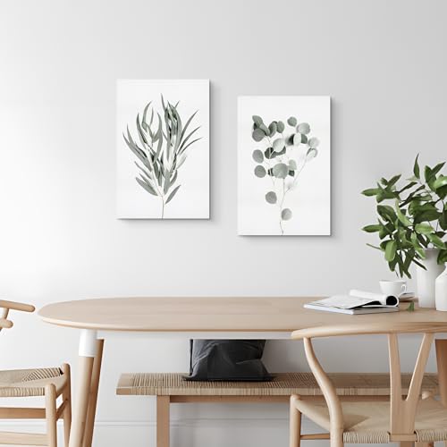 arttitue Plant Leaf Canvas Wall Art: Boho Eucalyptus Picture Sage Green Botanical Painting Print Decor 2 Piece Minimalist Nature Artwork for Bedroom Living Room - color: Eucalyptus Leaf, size: 24"x16"x2Pcs