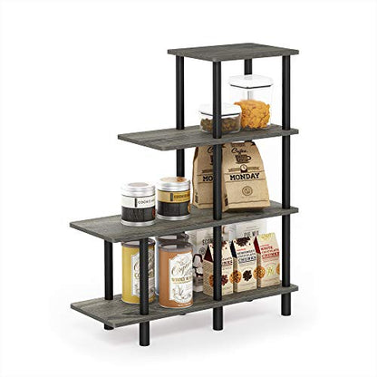 FURINNO Turn-N-Tube 4-Tier Cube Ladder Shelf, French Oak Grey/Black - color: French Oak Grey/Black, style: 4-Tiers, Cube Ladder