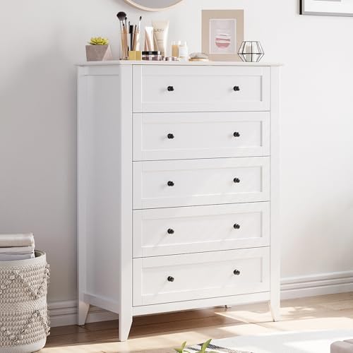 IDEALHOUSE 5 Chest of Drawers for Bedroom, 42.5'' Tall Drawer Dresser,White | Simply 5 Drawer Dresser for Hallway Entryway, 15.8"D x 31.5"W x 42.5"H, Lacquered Storage Organizer for Living Room - color: White, size: 15.8"D x 31.5"W x 42.5"H (5 Drawers)
