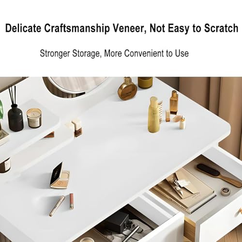 Makeup Vanity Table Set with Mirror, 2 Drawers, 2 Shelves, White | Medium Density Fiberboard, Modern Design, 31.5"L x 15.7"W x 47.2"H, No Stool Included - color: White