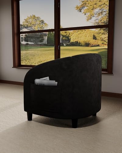 Flannel Barrel Accent Chairs, Compact Soft Flannel Leisure Armchairs with Curved Silhouette for Small Spaces Living Room Bedroom Office, Black, Set of 2 - color: Black-set of 2
