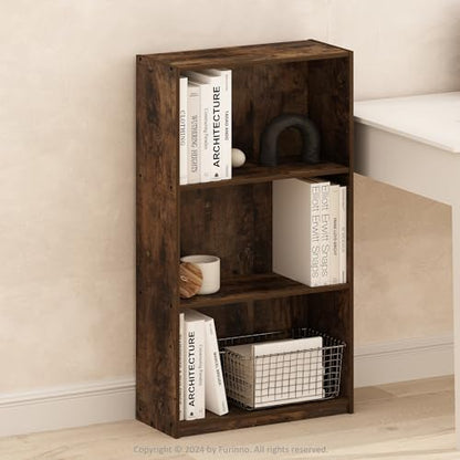 Furinno Basic Book Shelf, 3-Tier Modern Bookshelf, Bookcase with Open Shelves, 9.3 x 21.8 x 39.5, for Living Room, Bedroom, Home Office, Amber Oak - color: Amber Oak, size: 3-Tier