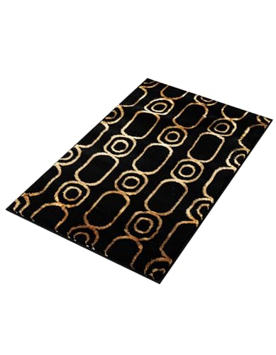 Rugs.com Vogue Geo Collection Rug – 2x3 Black Medium-Pile Rug Perfect for Entryways, Kitchens, Breakfast Nooks, Accent Pieces - color: Black and Gold, size: 2' x 3' Rectangular