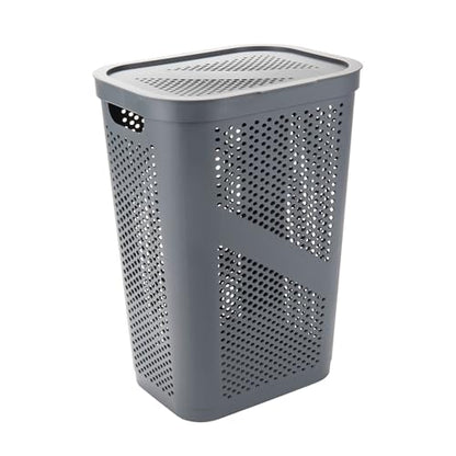 Mind Reader 60L Slim Laundry Hamper, Clothes Basket, Lid, Ventilated, Plastic, Set of 2, Gray - color: Gray, size: 2-Pack