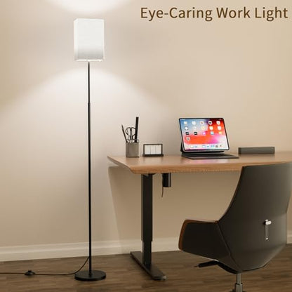 63.8" Square Floor Lamp with White Linen Shade | Dimmable Standing Lamp, Remote & Foot Switch, 3 Color Temperatures, 9W LED Bulb Included, for Living Room, Bedroom & Office - color: Beige