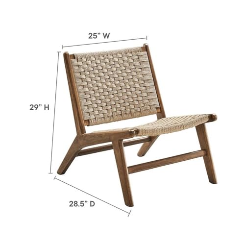 Modway Saoirse Woven Rope Wood Accent Lounge Chair in Walnut Natural - color: Walnut Natural