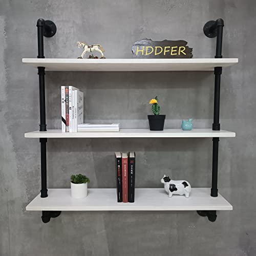 HDDFER Industrial Pipe Shelving Rustic White Pipe Wall Shelves Bathroom Shelves with Wood Planks Industrial Floating Shelves 30 Inch Farmhouse Bookshelf Pipe Shelves Wall Mounted - color: White, size: 3Tier30in