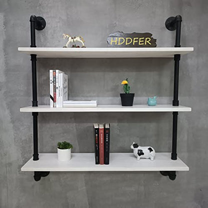 HDDFER Industrial Pipe Shelving Rustic White Pipe Wall Shelves Bathroom Shelves with Wood Planks Industrial Floating Shelves 30 Inch Farmhouse Bookshelf Pipe Shelves Wall Mounted - color: White, size: 3Tier30in