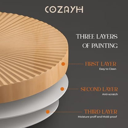 COZAYH 2-Piece Round Nesting Coffee Table Set, Natural Wood Top with Black Metal Legs, Ring Pattern – Rustic Farmhouse Accent for Living Room or Bedroom – Space-Saving Modern Furniture - color: Ring Pattern