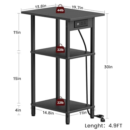 Asgolion Tall End Table with Charging Station, Tall Nightstand with Storage | 30 Inch Tall Side Table, Accent Table Stand, Small Entryway Table, Bedroom Tall Nightstand, Living Room, Office, Black - color: Black, size: 30"H