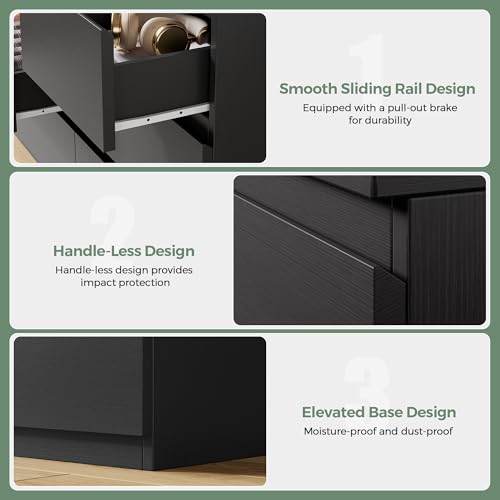 Jocoevol Modern Black 7 Drawer Dresser for Bedroom, Simply Chest of Drawers, Wood Storage Dresser with Deep Drawers for Living Room Hallway Entryway, Black - color: Black
