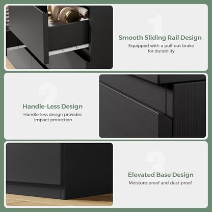 Jocoevol Modern Black 7 Drawer Dresser for Bedroom, Simply Chest of Drawers, Wood Storage Dresser with Deep Drawers for Living Room Hallway Entryway, Black - color: Black