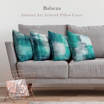 Teal Abstract Throw Pillow Covers 16x16 Set of 4 | Turquoise & Grey modern‑art cushion covers, aesthetic accent pillowcases for sofa, bedroom and chair - color: Teals & Turquoise, size: 16" x 16" (Pack of 4)