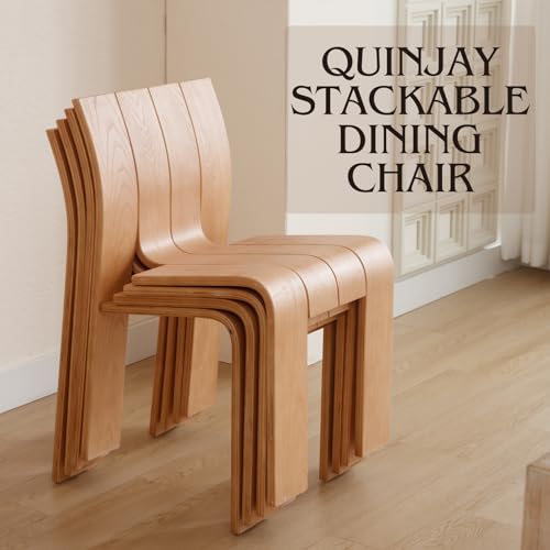 Wooden Dining Chairs Set of 2, Stackable Side Chairs, Natural | Ergonomic Backrest, Solid Wood, No Assembly Required, Dining Room Chairs, Kitchen Chairs, Mid-Century Modern, Small Space - color: Natural, size: 2 Chair