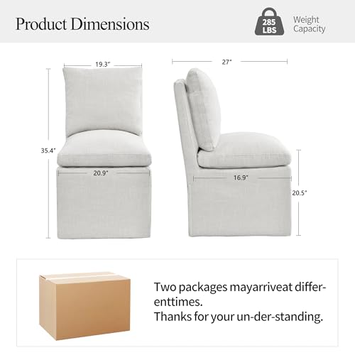 DUHOME Upholstered Armless Dining Chair with Casters,Linen Dining Chairs Set of 2 for Living Room,Single Sofa Chair with 4 Casters for Bedroom Reading Room Waiting Room Kitchen Dining Room - size: 2 pcs