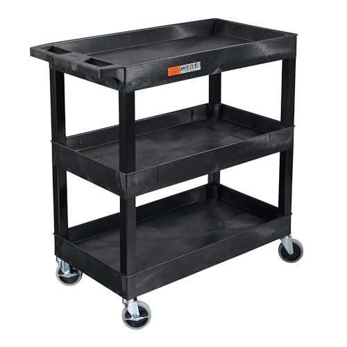 Tubstr 3-Tier Rolling Utility Cart with Wheels | Supports 300 lbs. Total | Heavy-Duty Capacity for Garage Storage, Office Spaces, & Kitchen Use | Durable Tool Cart with Locking Wheels (Black, 32 x 18) - color: Black