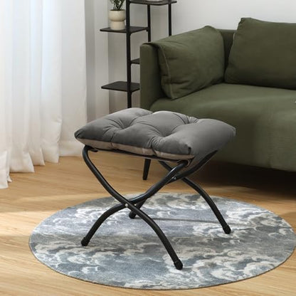 15"(H) Folding Ottoman, Set of 2, Foldable Footrest Stool, Small Foot Stool for Couch, Collapsible Foot Rest Ottoman for Sofa, Accent Padded Ottomans for Living Room, Bedroom, Dark Grey - color: Dark Grey 2pcs