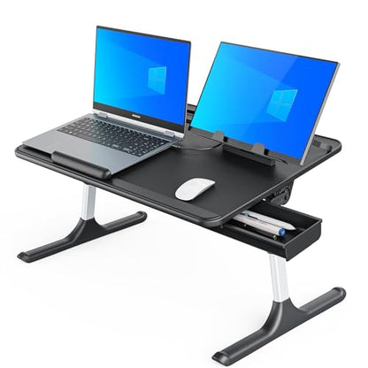 SAIJI Lap Desk for Bed, X-Large Foldable Laptop Table with Book Stand | Wrist Rest, Extra Leg Room for Sofa Couch Floor (Black) - color: Bed Desk