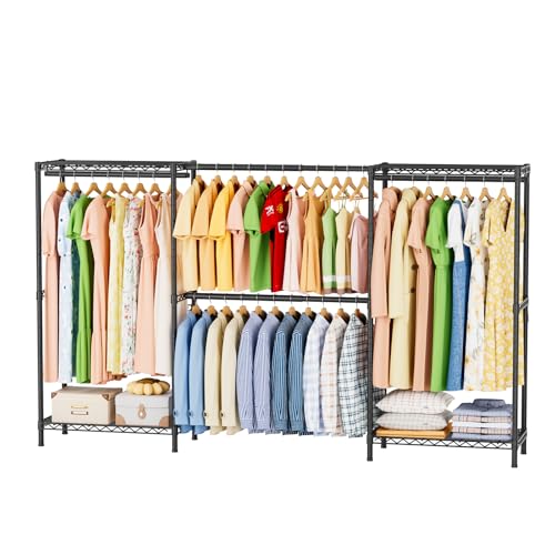 SINGAYE Heavy Duty Portable Closet Metal Clothes Racks Wardrobe with Shelf | Armoire Garment Rack Coat Rack with Adjustable Shelves Organizer and Storage for Hanging Freestanding Clothes Clothing Black - color: Black