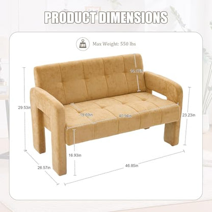 46.8" Modern Compact Loveseat, Chenille Upholstered Sofa with Dual Armrests - Small Two-Seater Lounge Couch for Small Spaces, Living Rooms, Bedrooms (Yellow) - color: Yellow