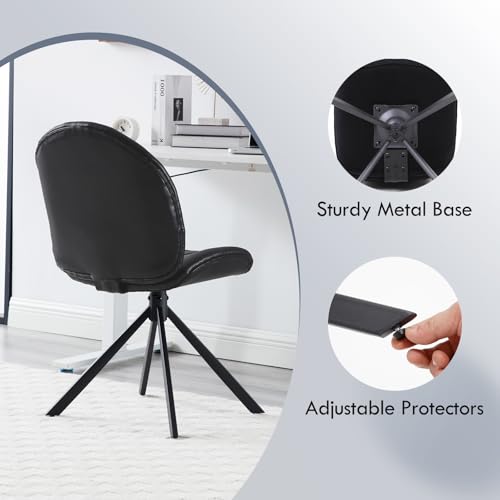 PU Leather Swivel Office Chair No Wheels, Small Comfy Mid Century Armless Desk Chair, Cute Swivel Vanity Chairs No Wheels for Small Spaces, Bedroom,Living Room,Home Office, Black - color: Black-pu
