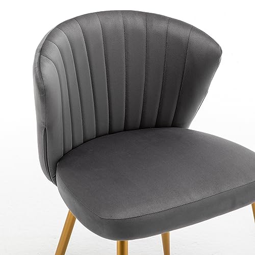 GDFStudio 30.71" Modern Velvet Accent Chair, Comfy Lounge Chair, Upholstered Side Chair with Channel Tufted Back, Gold Metal Legs, Armless Reading Chair for Living Room Bedroom Small Spaces, Gray - color: Gray + Polyester