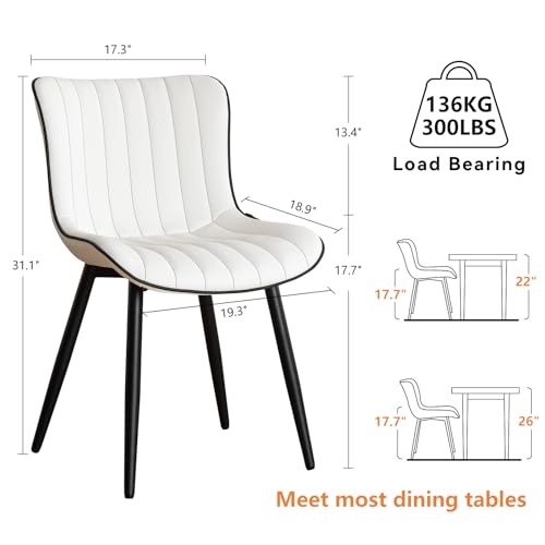YOUNUOKE Dining Chairs Set of 2 Mid-Century Modern Kitchen Chairs White | Faux leather upholstered with Back, fits dining living waiting room guest reception. Waterproof easy to clean assemble, 300lb - color: White