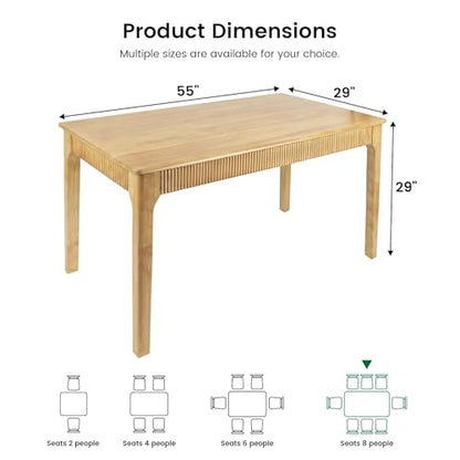 55" Solid Wood Dining Room Table,Rectangular Kitchen Real Wooden Table | 4-6 Person Modern Farmhouse Mid Century Fluted Design Furniture Desk for Home,Small Space,Apartment,Living Room Nature - color: Nature, size: 55" L x 29" W x 29" H