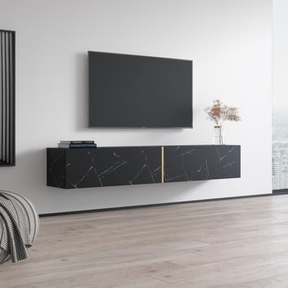 Meble Furniture Marmur Floating TV Stand with Storage Cabinets — Modern Wall-Mounted Media Console — Fits TVs up to 80", 59.1" W x 15.7" D x 15.7" H — Black