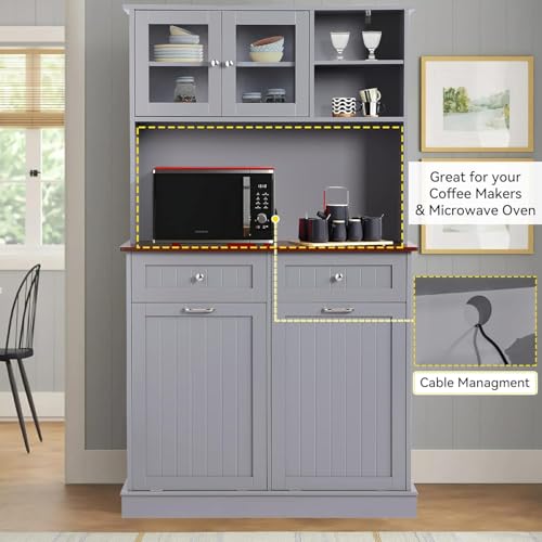 68.4" Kitchen Pantry Storage Cabinet, Freestanding Cupboard with Shelf, 2 Drawers and 2 Tilt Out Trash Cabinet, Tall Cabinets for Kitchen, Dinning Room, Living Room (Elegant Grey, Double Tilt) - color: Elegant Grey