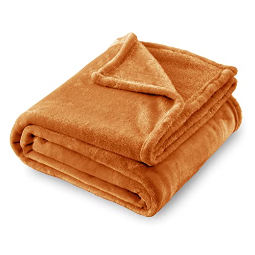 Flannel Fleece Blanket Throw Size, Orange, 50x60 inches | All Season Lightweight Super Soft Cozy Blanket for Sofa, Bed or Couch - color: Orange, size: 50"×60"