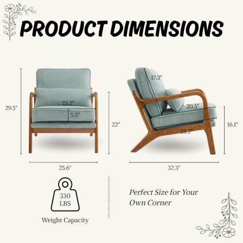 Karl home Mid-Century Modern Accent Reading Chair, Teal | Corduroy Upholstered, Solid Wood Frame, Soft Cushion, Lumbar Pillow, Lounge Armchair for Living Room, Bedroom, Balcony, Study - color: Corduroy Teal