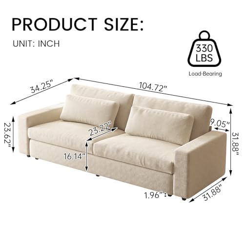 Guyii 104.72" Oversized Sofa Set of 2, Extra-Wide & Deep Loveseat Sofa, 3 Seater Sofa with 2 Pillows, Modern Polyester Sofa Couch for Living Room, Bedroom, Home, 330 Lbs Capacity - size: 104.72"