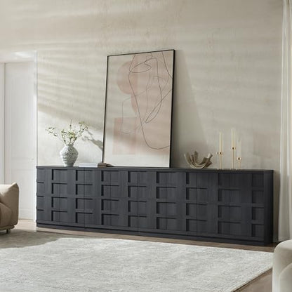 VividVibe Sideboard Buffet Cabinet with Storage, 62.6”W Credenza Storage Cabinet, Large Cabinet with 6 Compartments, Console Table for Dining Room, Kitchen, and Living Room, Entryway (Charcoal Oak) - color: Charcoal Oak