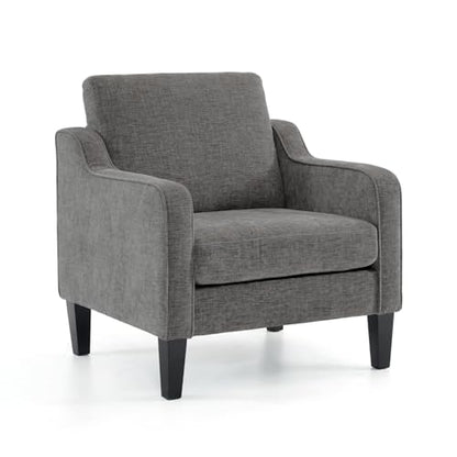 VINGLI Chair Light Grey Upholstered Chenille Accent Chair for Living Room, Bedroom, Mid-Century Modern Arm Chair Comfy Reading Chair with Scooped Arms - color: Light Grey