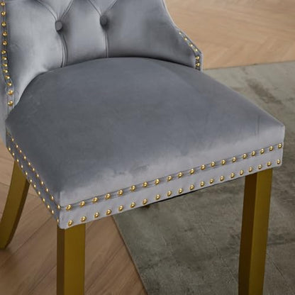 KEIKI Velvet Dining Chair, Upholstered Tufted Accent Seat | with Golden Solid Wood Legs for Dining Room Kitchen Room, Light Gray - color: Light Gray