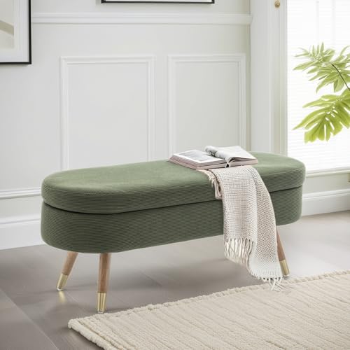 IAFIKE Oval Storage Bench 43.5" Ottoman Bench Upholstered Boucle Fabric Footrest Bench with Golden Metal Legs End of Bed for Bedroom, Living Room, Entryway,Bed Side (Dark Green) - color: Dark Green