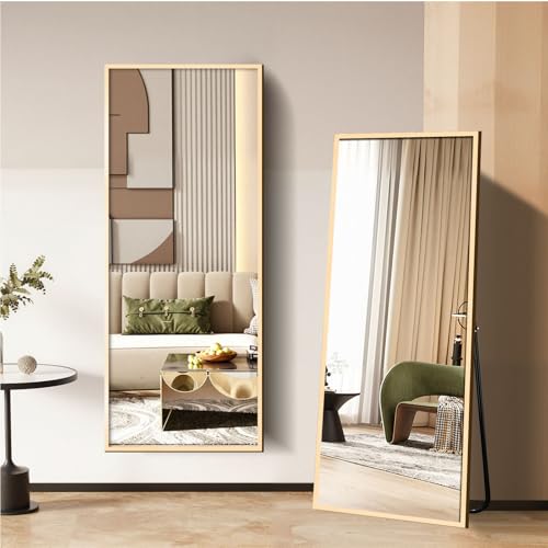 57"×20" Floor Length Mirror, Full Body Standing Mirror, Shatter-Resistant Glass & Slim Alloy Frame, Freestanding/Leaning/Wall Mount for Bedroom, Living Room & Entryway, Gold - color: Gold-rectangular, size: 57"L x 20"W