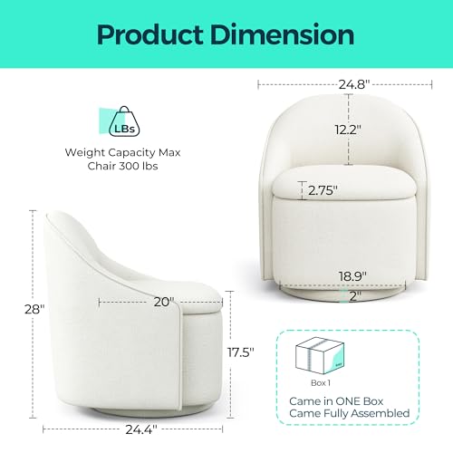 LINSY Swivel Accent Chair with Storage Comfy Chenille Barrel Chairs, Small 360 Swivel Modern Armchair for Living Room Bedroom, Boucle Reading Chair for Study Room (Beige) - color: Beige