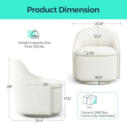 LINSY Swivel Accent Chair with Storage Comfy Chenille Barrel Chairs, Small 360 Swivel Modern Armchair for Living Room Bedroom, Boucle Reading Chair for Study Room (Beige) - color: Beige