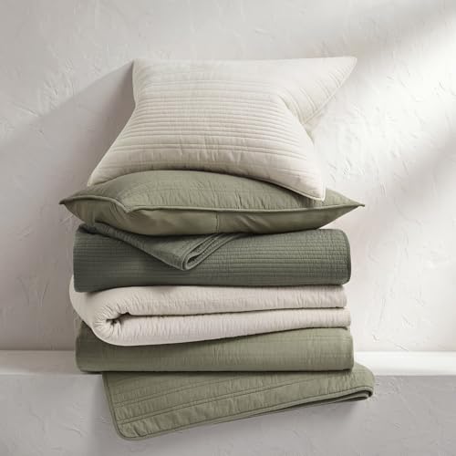 EVERGRACEHOME 100% Cotton Modern Lines Quilt Set King Size, Light Sage | Pre-Washed Soft Cotton, Striped Coverlet Bedspread, 3 Piece Lightweight Bedding Set for All Season, with 2 Pillow Shams - color: Light Sage, size: King (108" X 92")