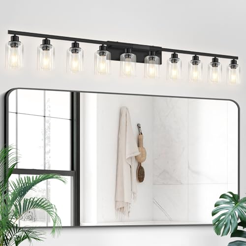 10 Light Bathroom Vanity Lights Over Mirror, 65.4inch Black Vanity Lights Fixtures Matte Black Modern Vanity Lights Black Bathroom Wall Lighting for Mirror Bedroom,Living Room - color: Black, size: 10-light