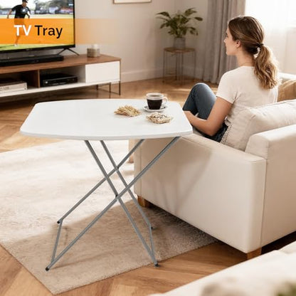 VINGLI Small Folding Table Portable, 18" Adjustable Height Personal Laptop TV Tray, Camping Table, HDPE Plastic Top with Steel Frame,White - color: White, size: 28"