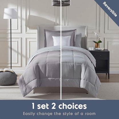 Nestl 5 Piece Twin Comforter Set – Grey Lavender Reversible Bed in a Bag – Complete Twin Size Bedding Set with Sheets, Pillowcase and Sham - color: Grey Lavender, size: Twin