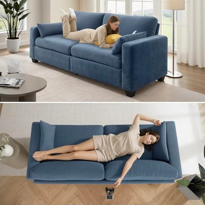 Modern Loveseat Sofa Chenille Fabric Couches (Blue) | Spring Cushions, Removable Cover, Solid Wood Frame, Wide Armrest, for Living Room, Small Space - color: Blue