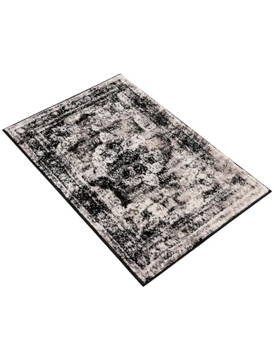 Rugs.com - Monte Carlo Collection Rug – 2' x 3' 1 Black Stain-Resistant Rug – Traditional Medallion for Entryway, Kitchen, and Bathroom - color: Black, size: 2'2" x 3' (Rectangular)