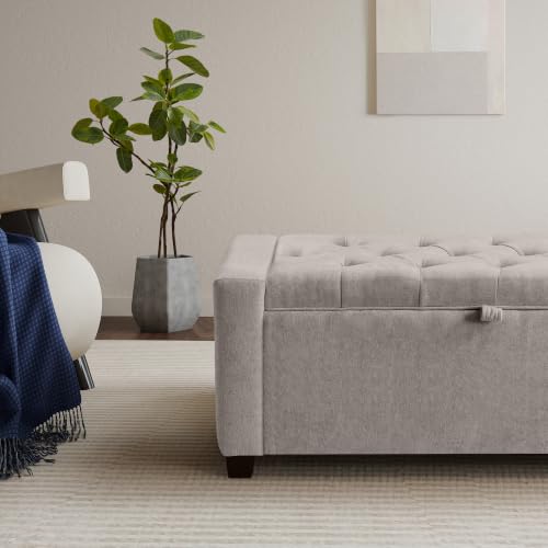 GRAINELL 42.13” Storage Ottoman Bench, Upholstered Tufted Bedroom Bench | End of Bed Storage Bench for Living Room & Entryway, 350 lb Capacity - color: Greige